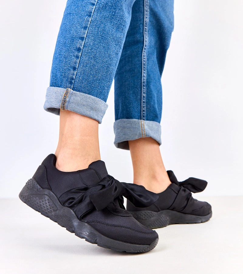 Adidași negri fără șiret cu fundiță Janesa