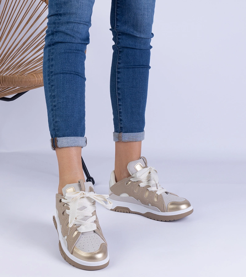 Adidași bej pentru femei cu șiret decorativ Grejs