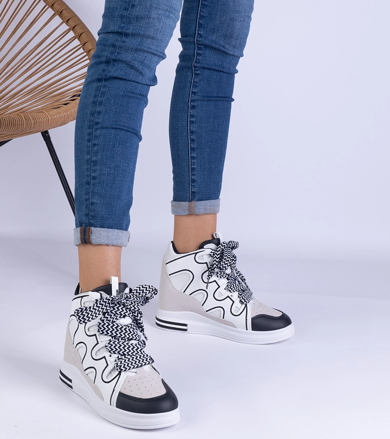 Adidași damă alb-negru cu șireturi groase Gralina