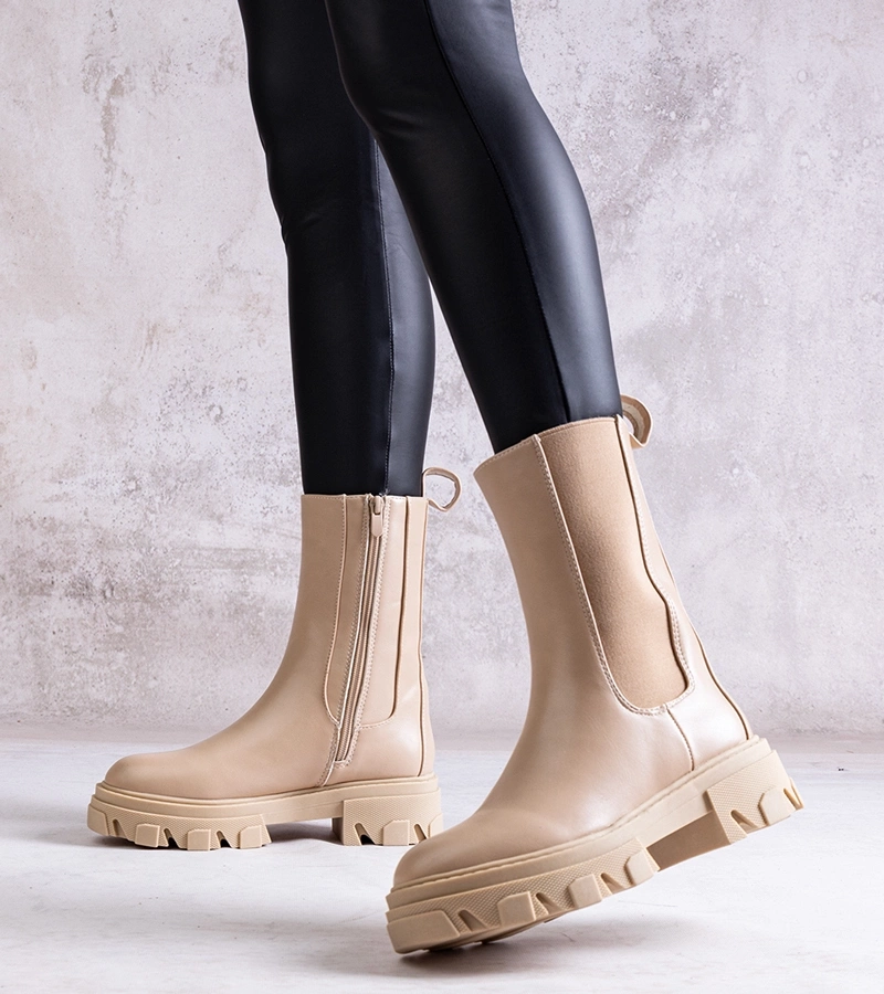 Botine înalte bej din piele ecologică Manera.