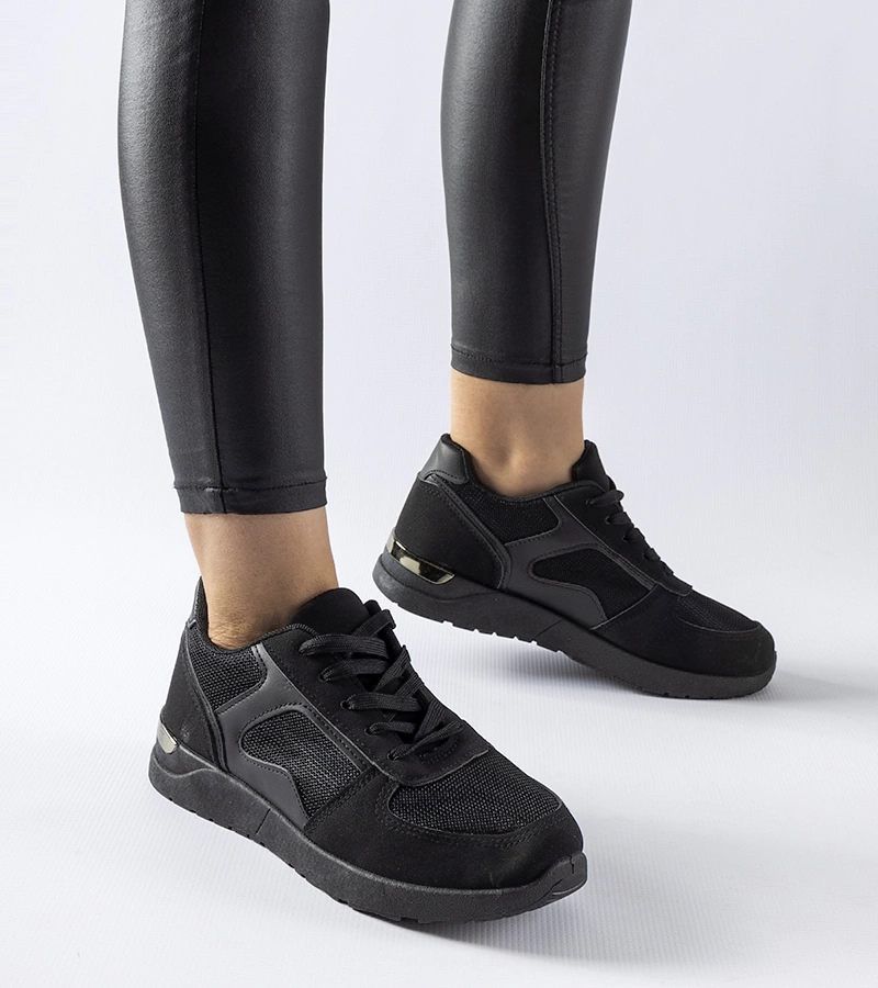 Sneakers negri din materiale combinate Gallo