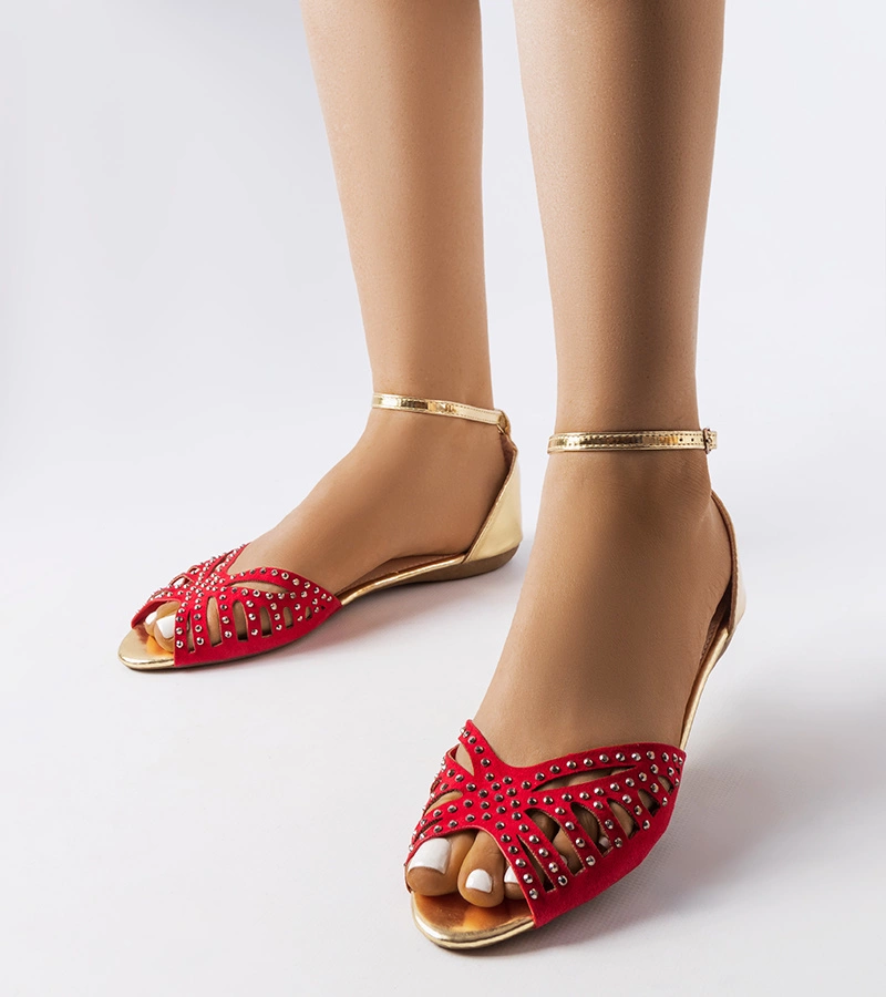 Sandale cu zirconiu roșu ajurat Aubrette