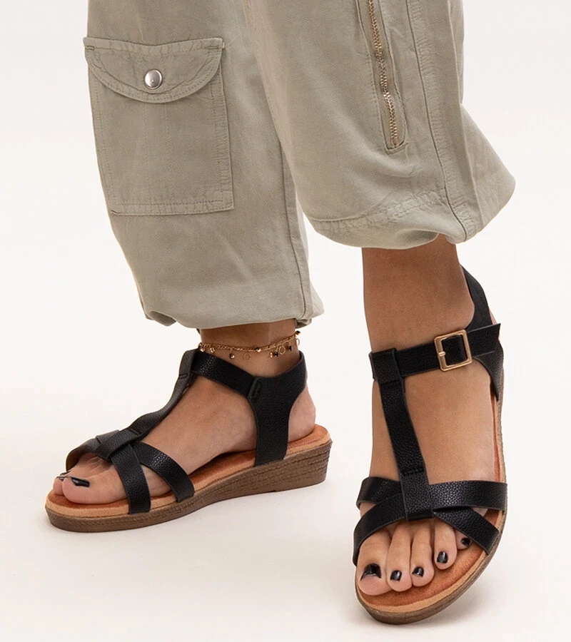 Sandale negre cu platforma joasă Sherine