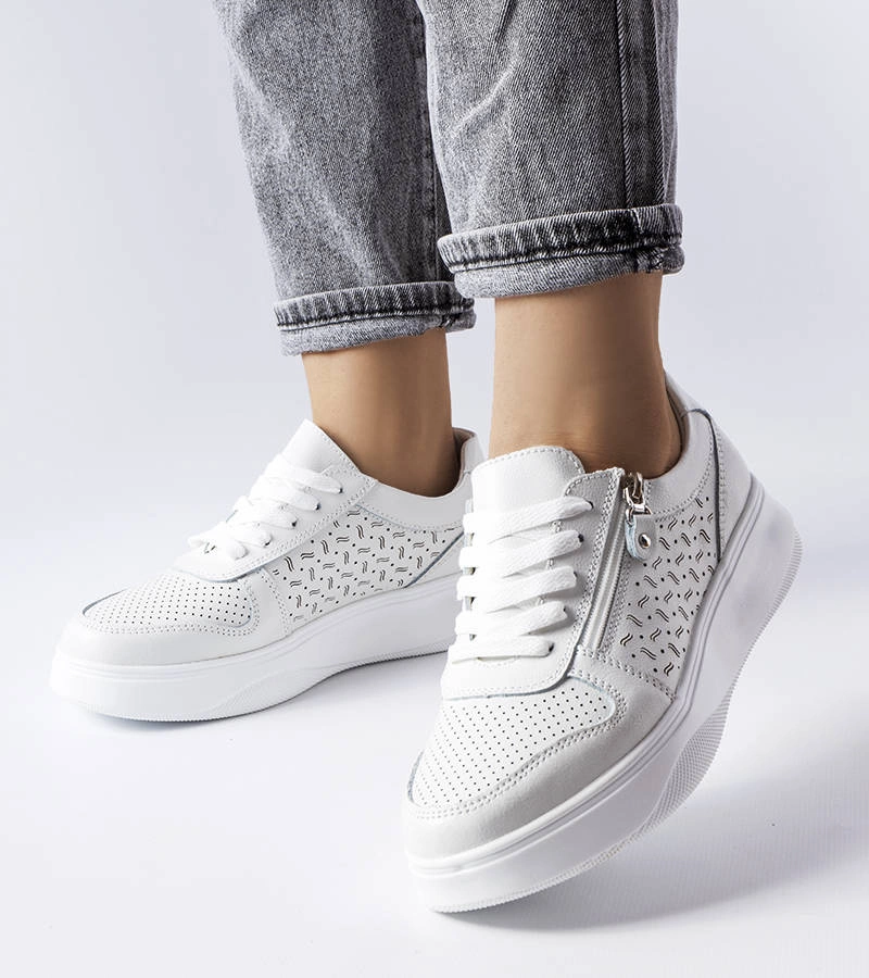 Pantofi din piele albă cu fermoar Jezzi