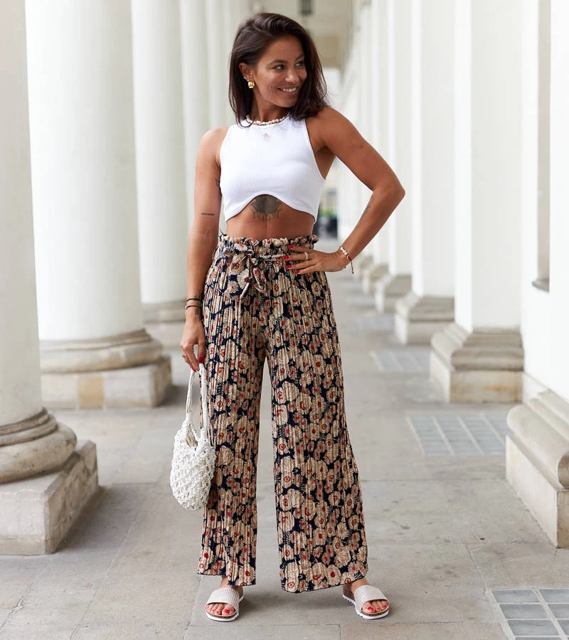 Pantaloni Aberdeen cu pliuri largi albastru marin