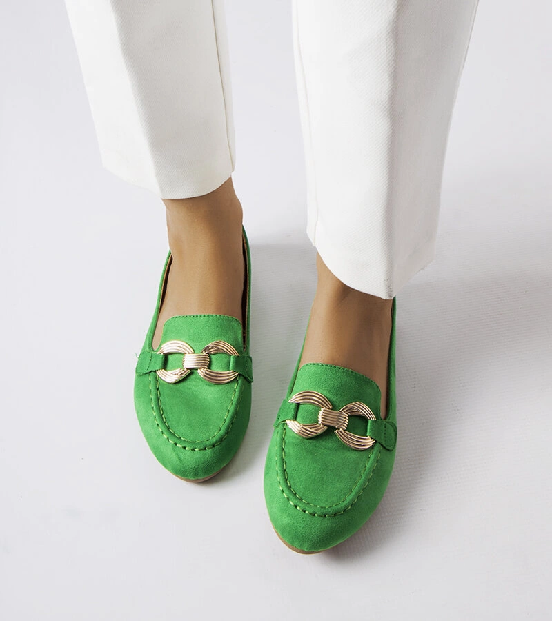 Mocasini verzi cu catarama aurie Magliano.