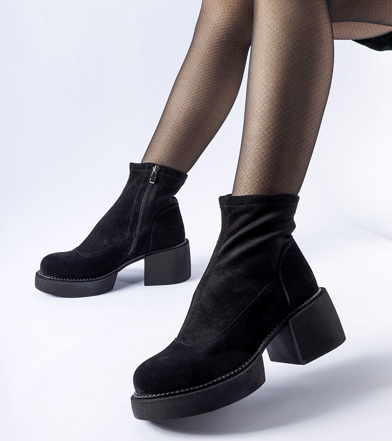 Botine negre călduroase cu toc gros Maria