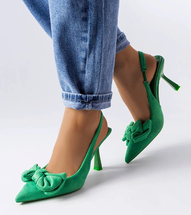 Stilettos verzi cu fundiță Olengo