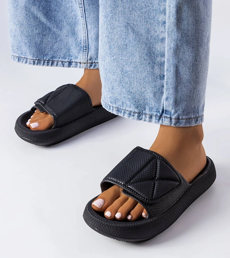 Șlapi negri cu partea superioară reglabilă Fabrice