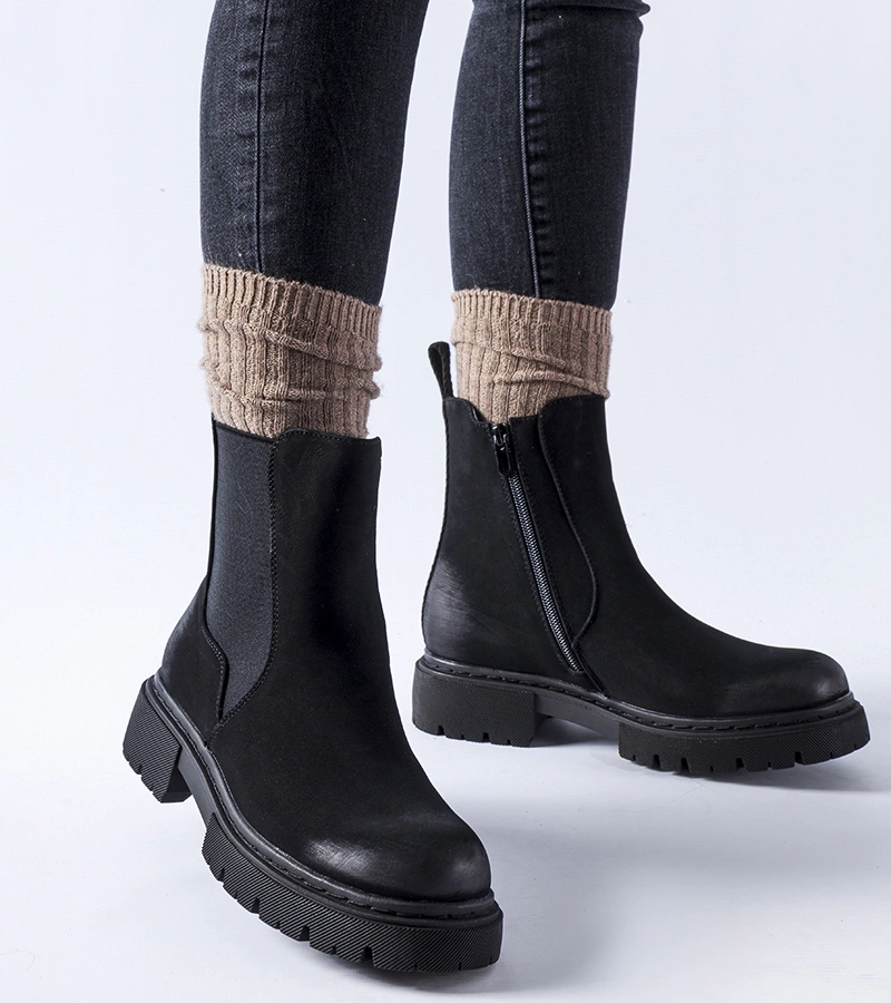 Botine negre mate căptușite cu căptușeală Piedalue
