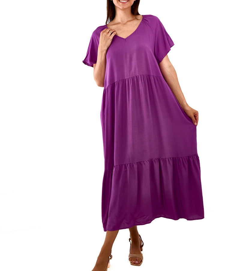 Rochie maxi mov, cu croială lejeră, de la Mamelia