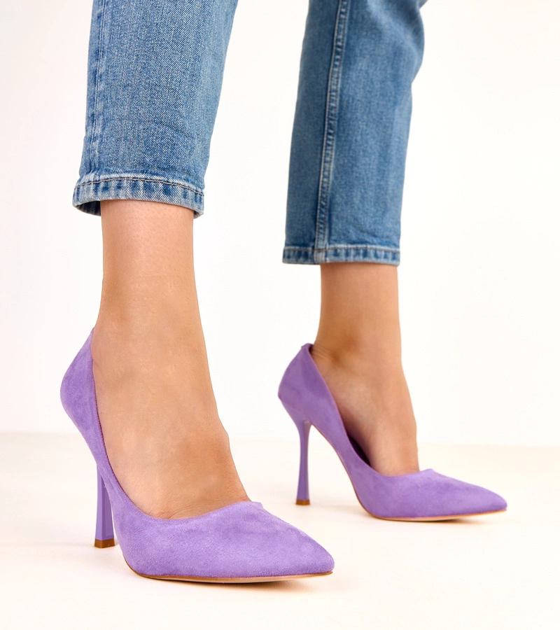Pantofi cu toc din piele ecologică mov Alexa