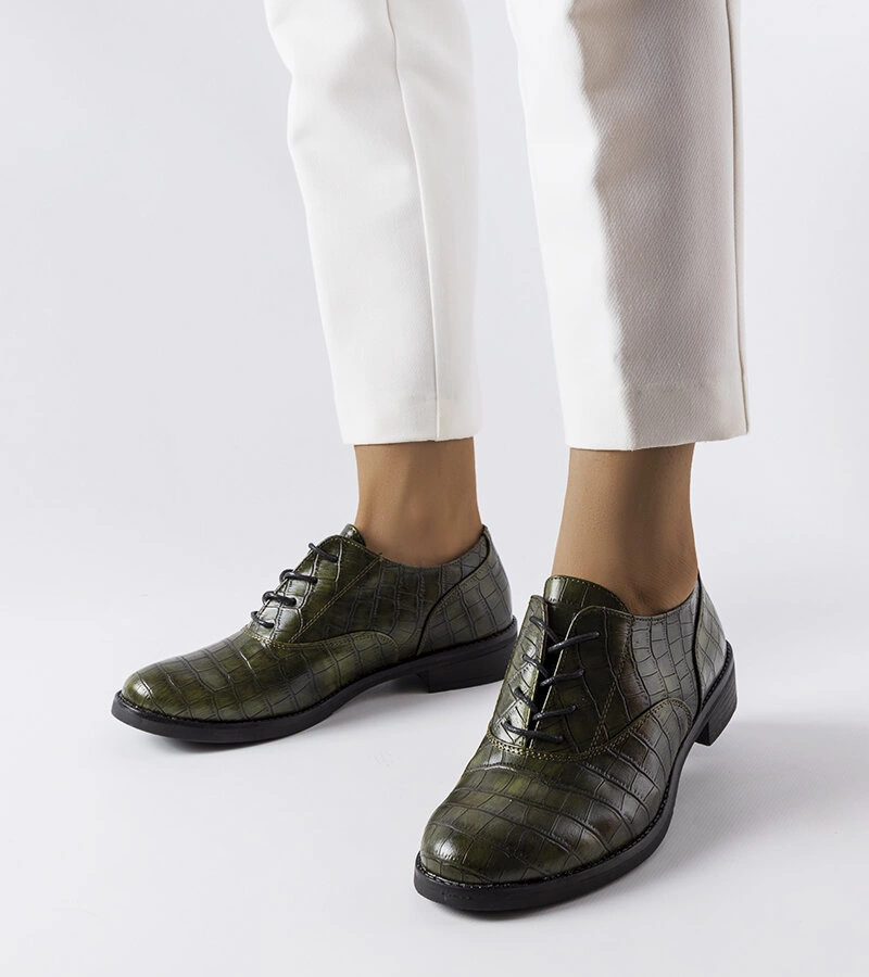 Pantofi de jumătate de încălțăminte din piele ecologică cu relief verde Morel