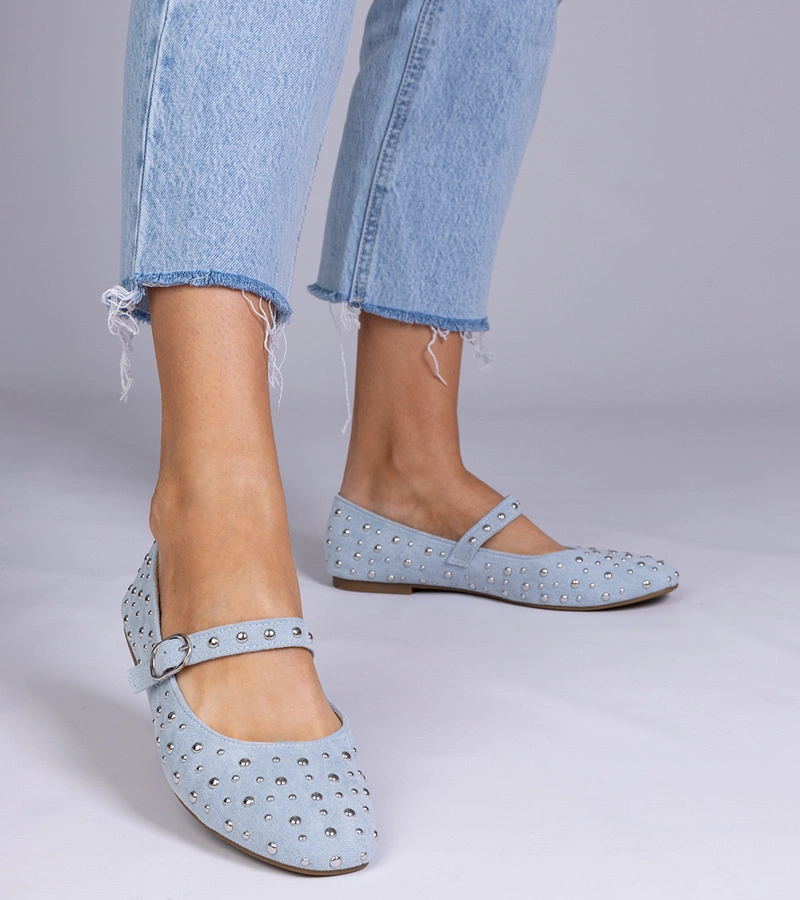 Balerini albaștri cu ținte și cataramă Salos