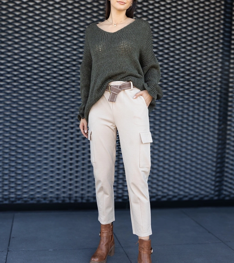 Bejă de pantaloni tip cargo cu buzunare aplicate Nuala.