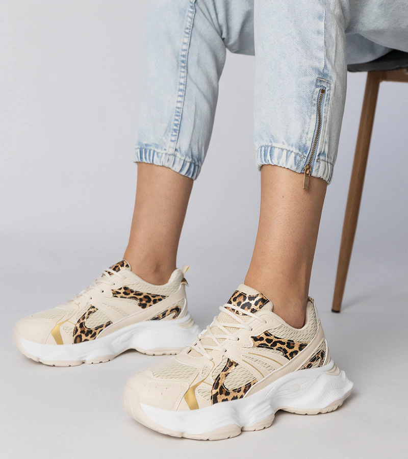 Adidași sport cu talpă masivă cu imprimeu de panteră Klarris