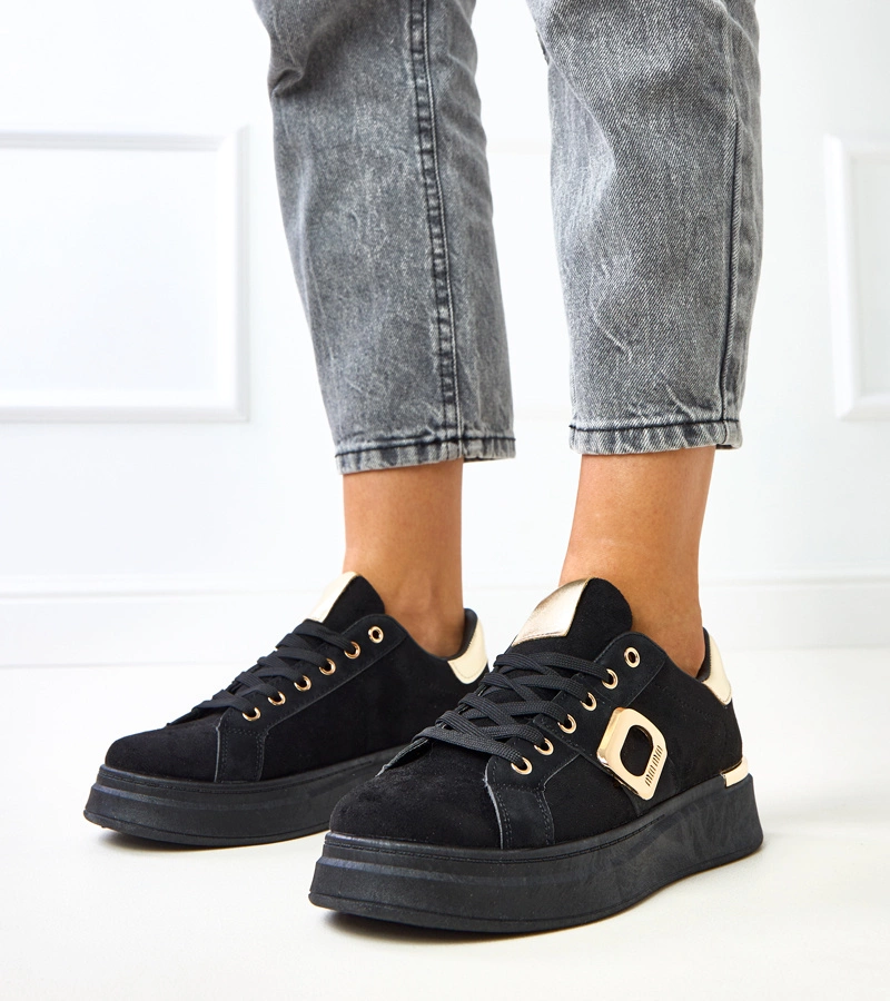 Adidași negri pe platformă cu inserții aurii Laumen