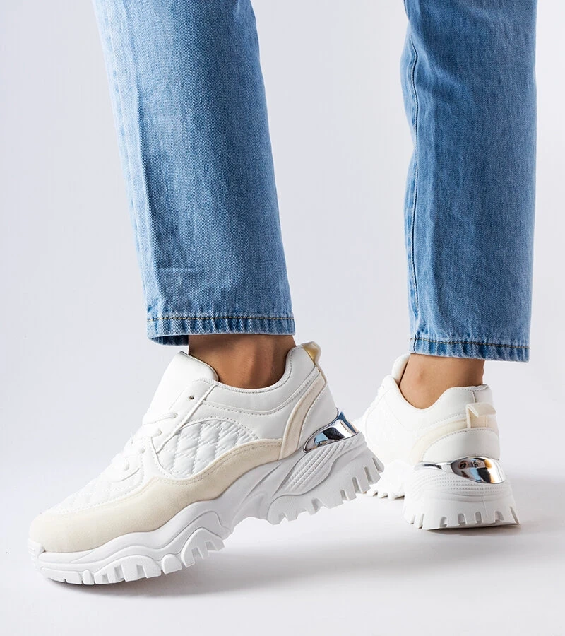 Sneakersi albi cu inserție argintie Esquibel.