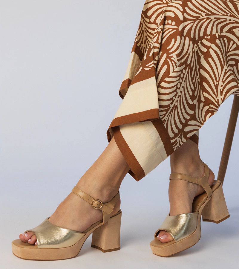 Sandale aurii de damă cu toc Aralia
