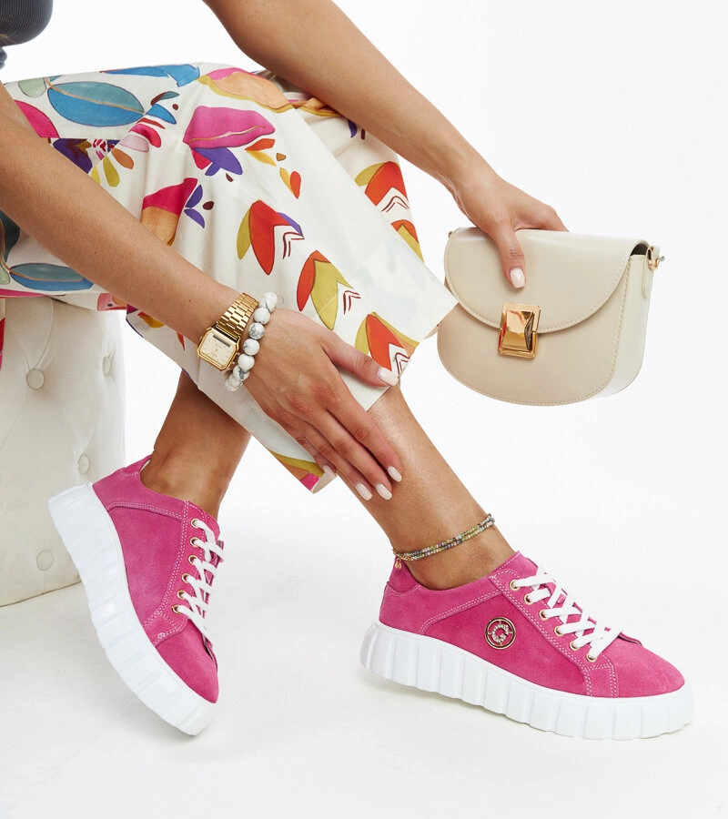 Sneakers de piele roz inchis cu zirconii de la Stradone