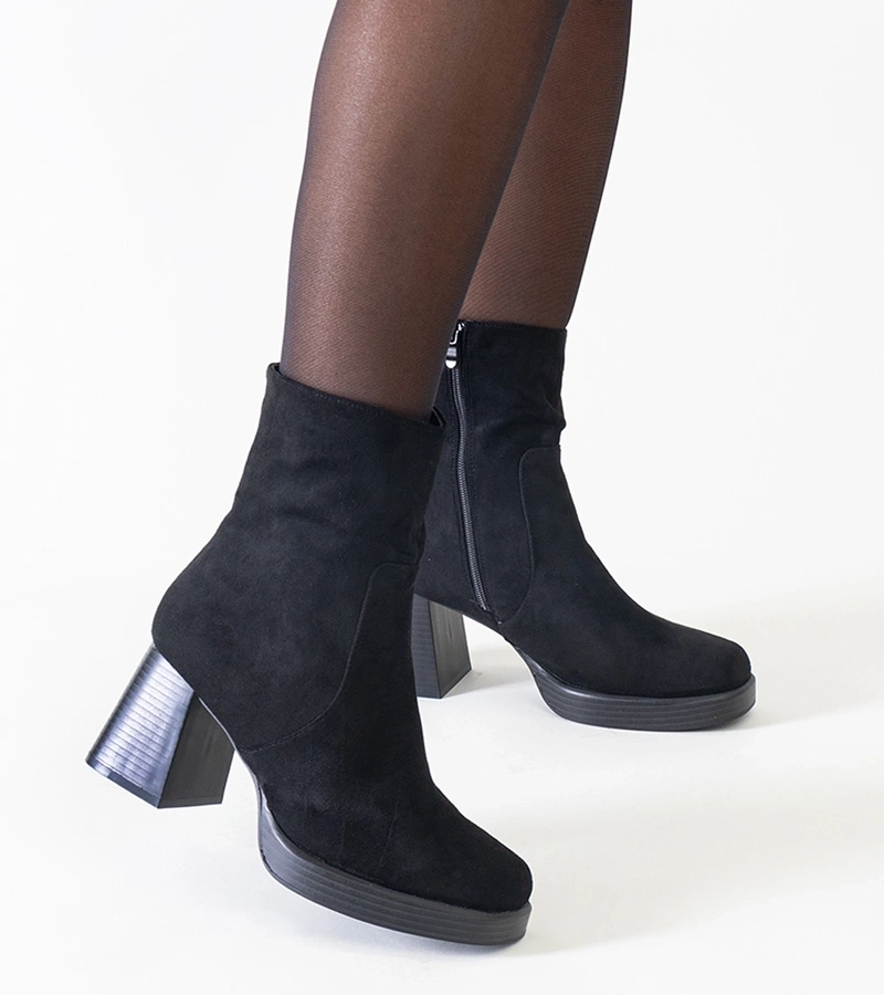 Botine negre cu toc pătrat și vârf pătrat din ecou-samă Rumaila.