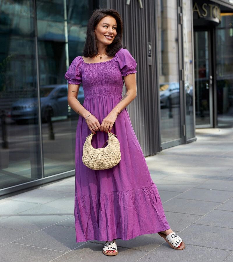 Rochie mov maxi cu pliuri Demisa