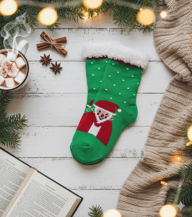 Șosete izolate verzi cu Santa Challa