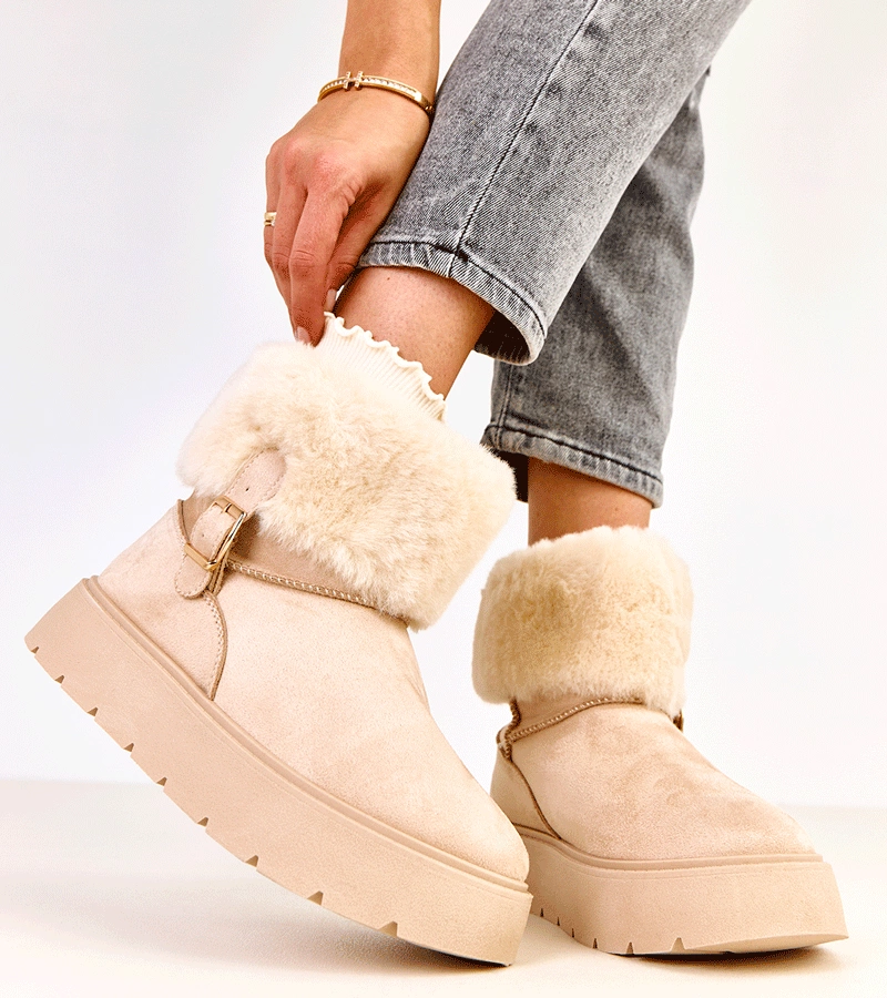 Cizme de zăpadă bej pe platformă decorate cu cataramă Salini