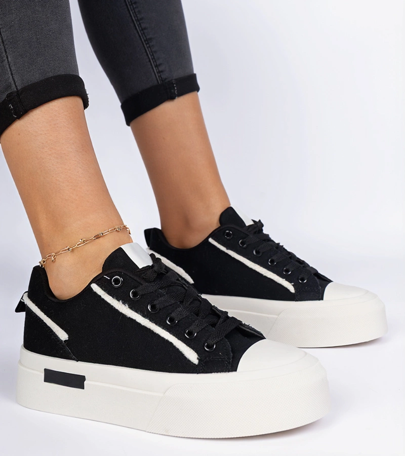 Tenisi negri de damă din material pe platformă Verinos