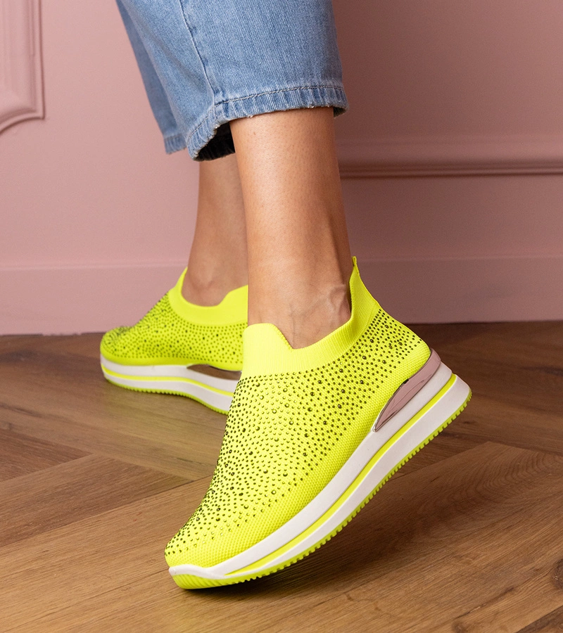 Tenisi galbeni neon pe platformă cu zirconii Luizet