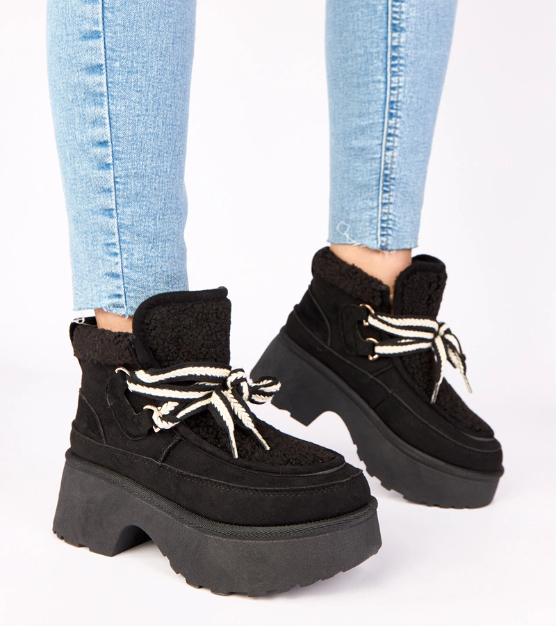 Cizme de zăpadă negre cu blăniță pe platformă Ziza