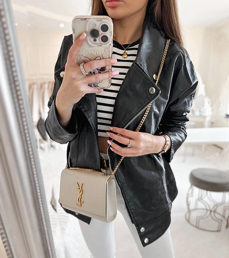 Jachetă ramones din piele ecologică neagră Quennel