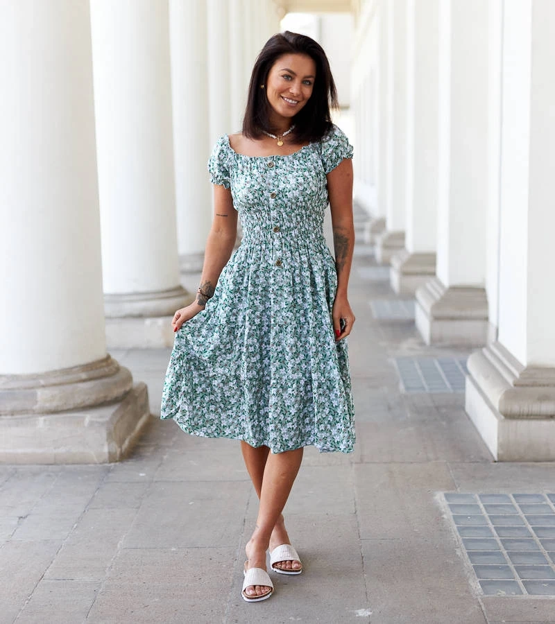 Rochie verde cu flori de Carita