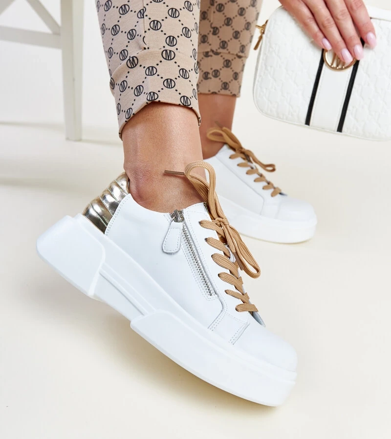 Sneakers din piele alb-auriu Atyaf