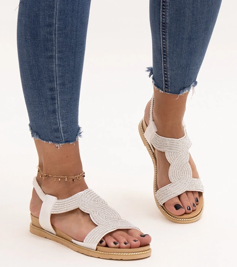 Sandale albe decorate cu zirconii Gairsa