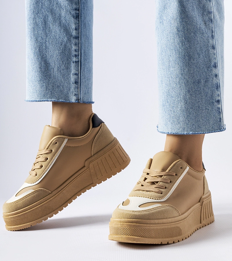 Adidași cu platformă groasă bej de la Seluci