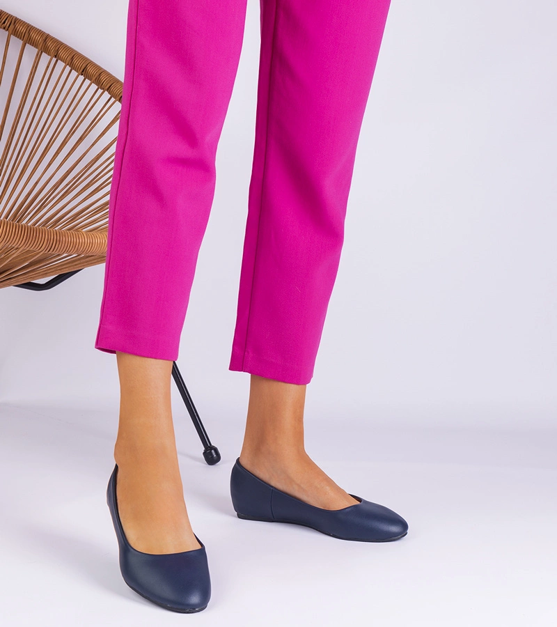 Balerini bleumarin cu platformă ascunsă din piele ecologică Savelia