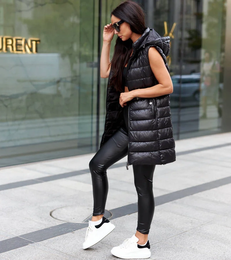 Gilet lung negru pentru femei Bovegno