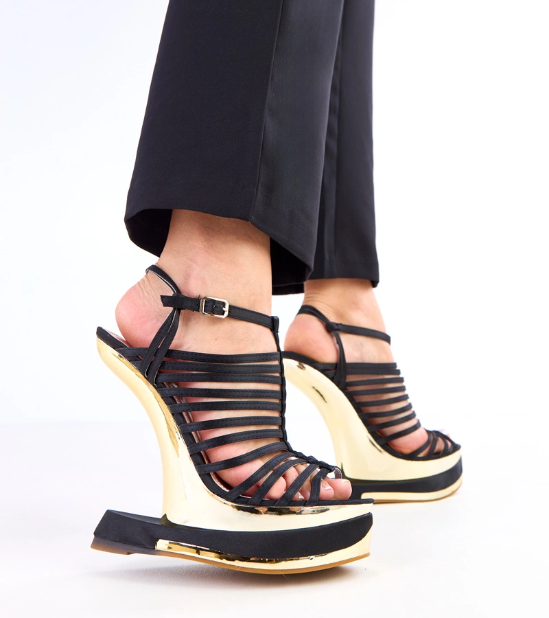 Sandale negre cu toc futurist Elizer