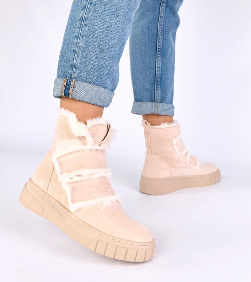 Ghete bej cu arici decorate cu blăniță Grace