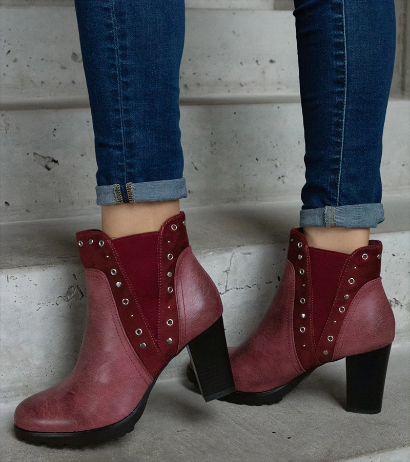 Botine călduroase vișinii pe toc Lilya