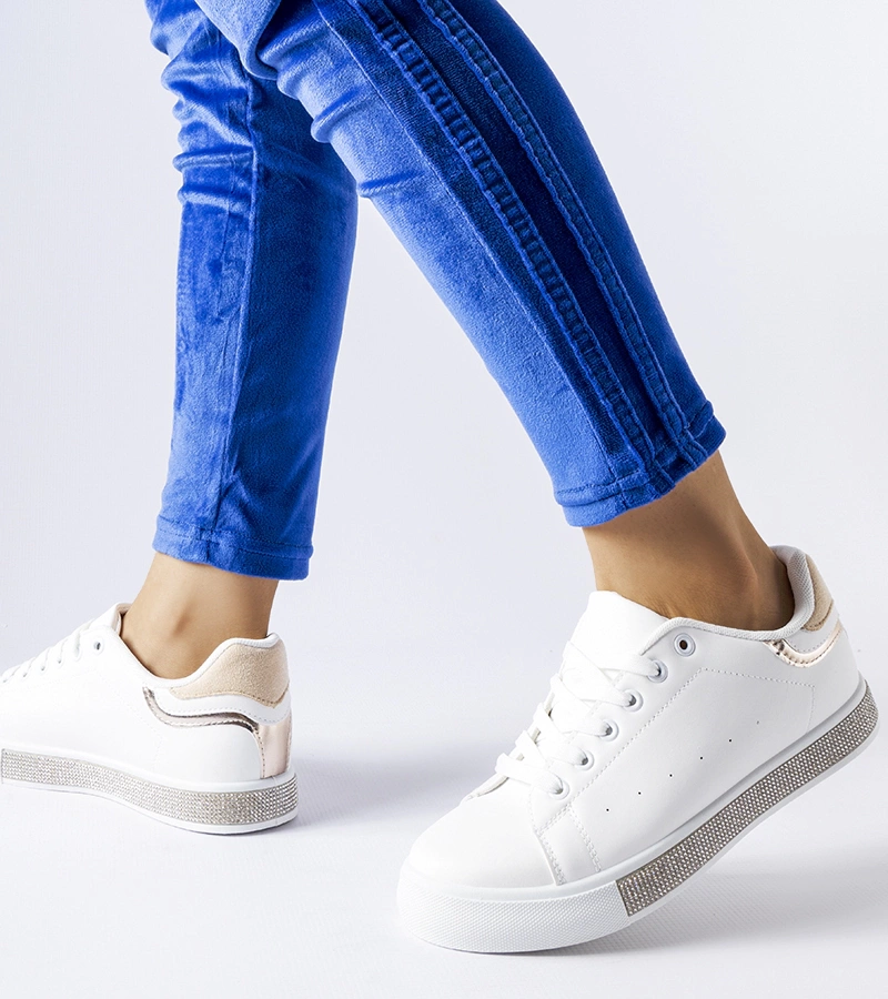 Adidași cu zirconiu Dina, albi și bej