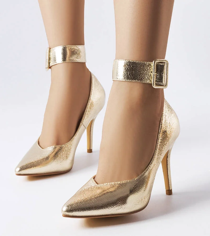 Pantofi stiletto Janin din aur metalizat