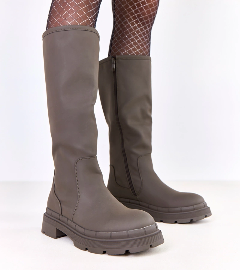 Cizme verzi din piele ecologică mată Delita