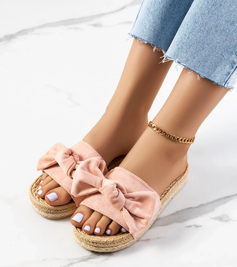 Șlapi roz cu fundiță Madelen