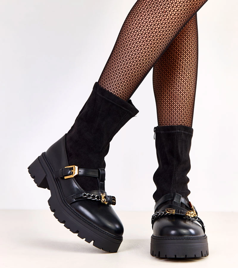 Cizme negre decorate cu ursuleț și cataramă Hariet