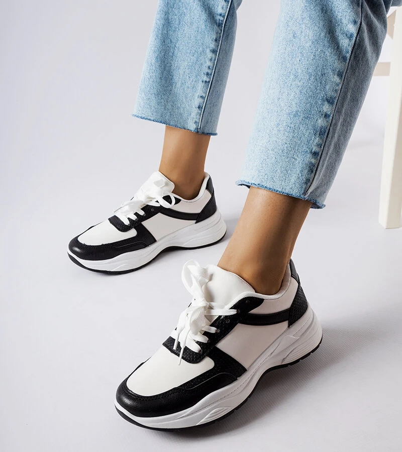 Pantofi negri și albi cu accente din piele de șarpe Diego