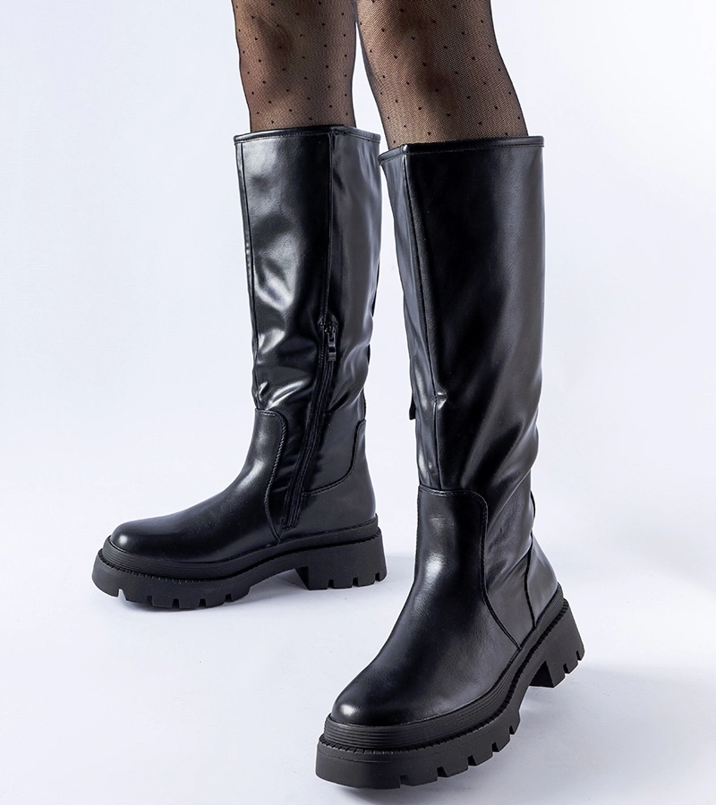 Cizme clasice negre plate Christien.