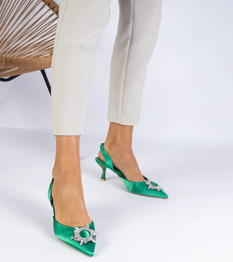 Pantofi verde din satin cu toc deschis Melossi