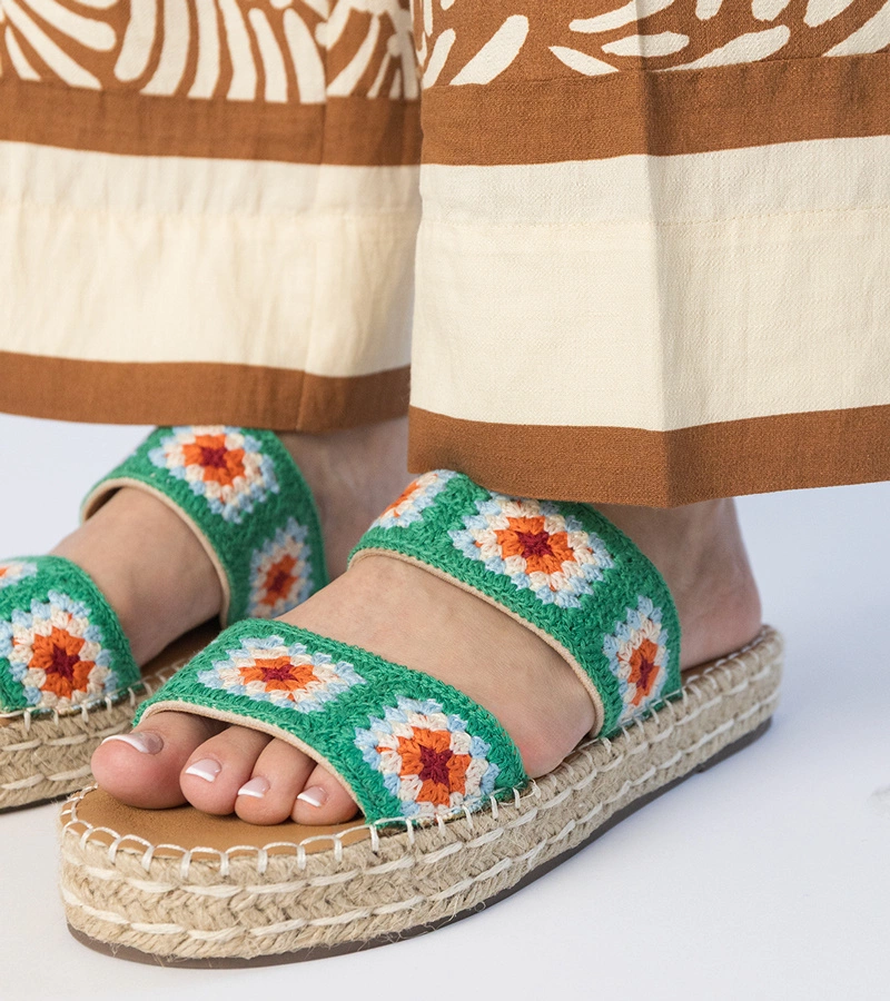 Papuci verzi espadrile brodate Lelis